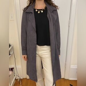Lulu’s faux suede long trench wrap coat